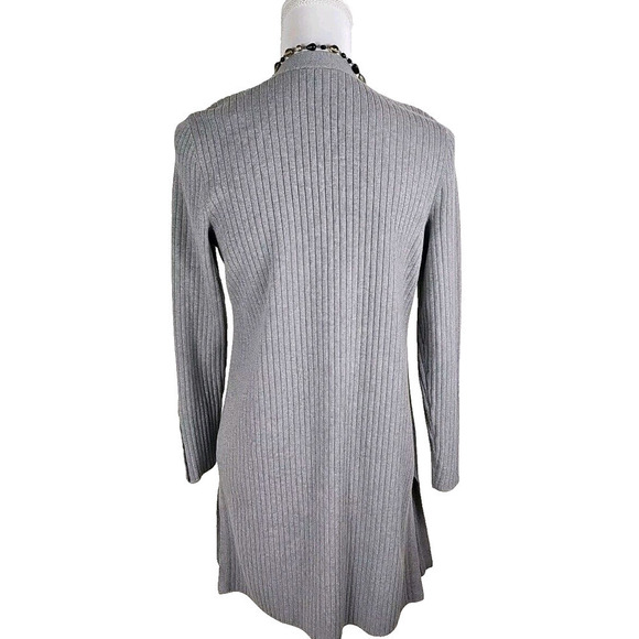 Talbots~Woman Size SPetite~Gray Long Line Open Front Knit Cardigan Cotton Blend. - Picture 9 of 11